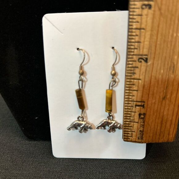 Jade hook earrings with bears fashion jewelry - Picture 2 of 4